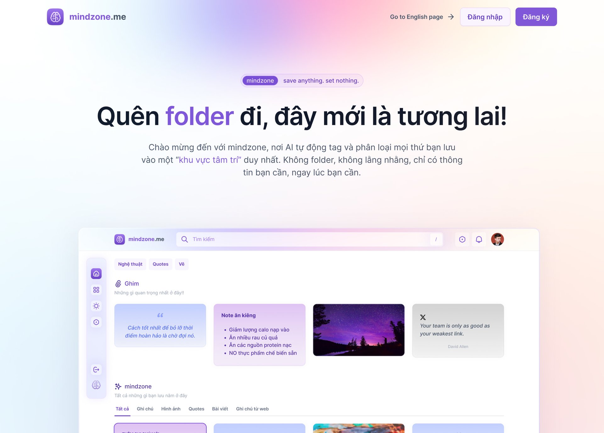 Landing page mindzone: Quên folder đi, đây mới là tương lai